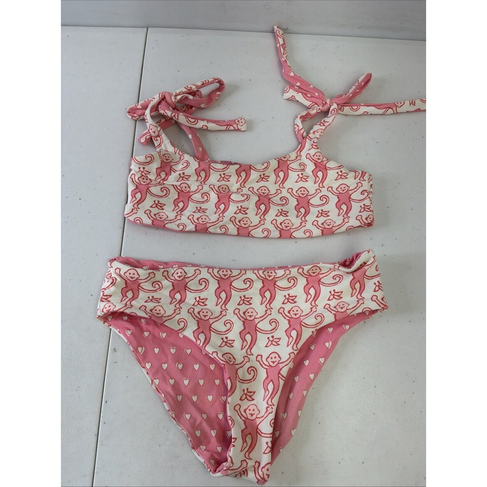 Roller Rabbit Swim Suit 2 Piece Pink Monkey Bikini Size 8 Yrs Cute